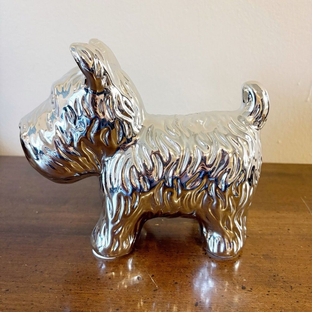 Urban Trends Scotty Dog Silver Chrome Ceramic Figurine 7.5" Modern Scottie